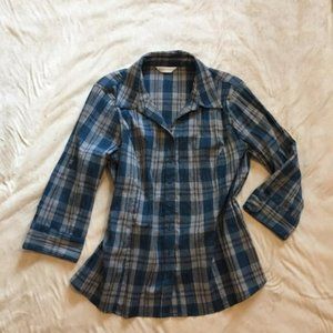 Christopher & Banks top, size S, forest green plaid